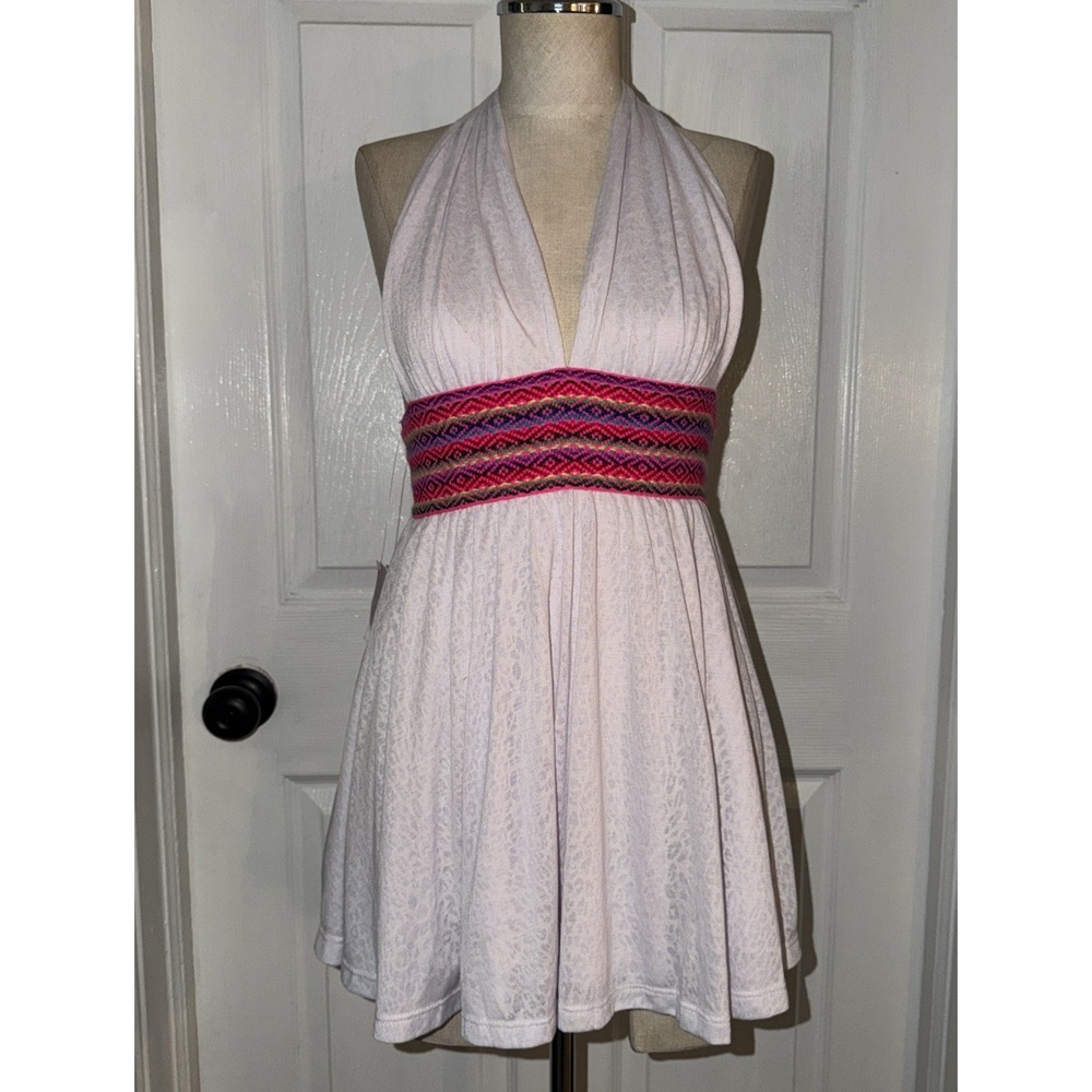 NEW Pitusa Peruvian Halter Mini Dress White Multi Sz PS Small Boho